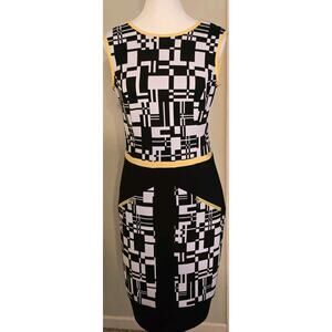 Joseph Ribkoff Dress Black & Yellow Print Occasion Ladies Size 4 Knee-length